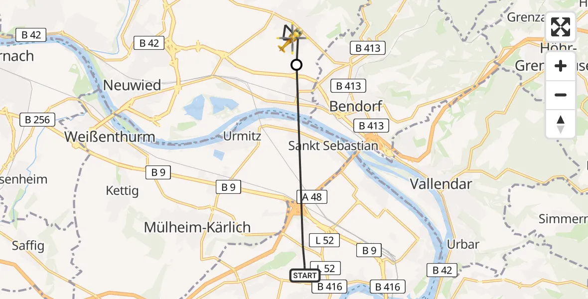 Flugroute Rettungshubschrauber Koblenz - Neuwied, 30 April 2026, 10:35