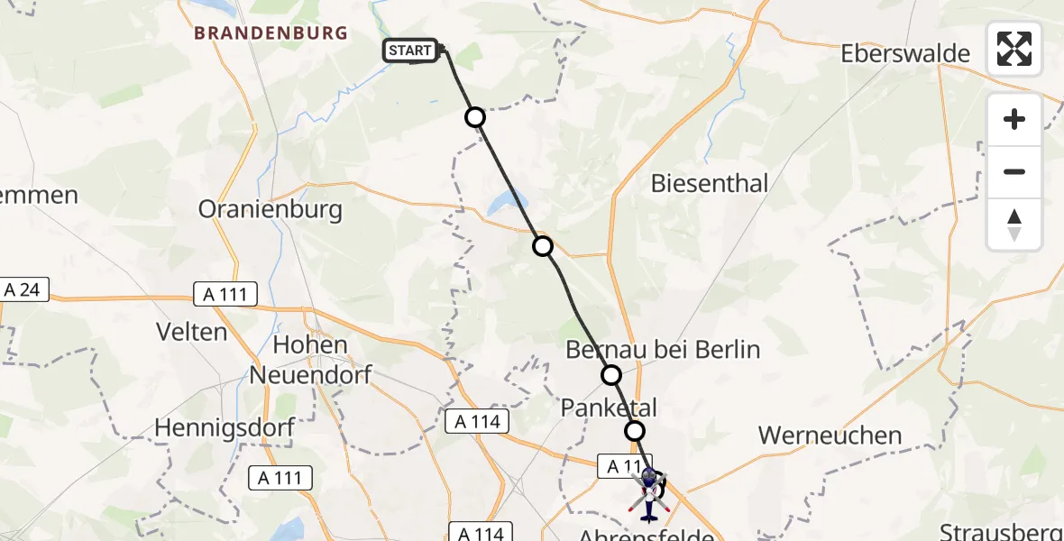 Flugroute Polizeihubschrauber Liebenwalde - Ahrensfelde Hubschrauberlandeplatz, 30 April 2026, 10:37
