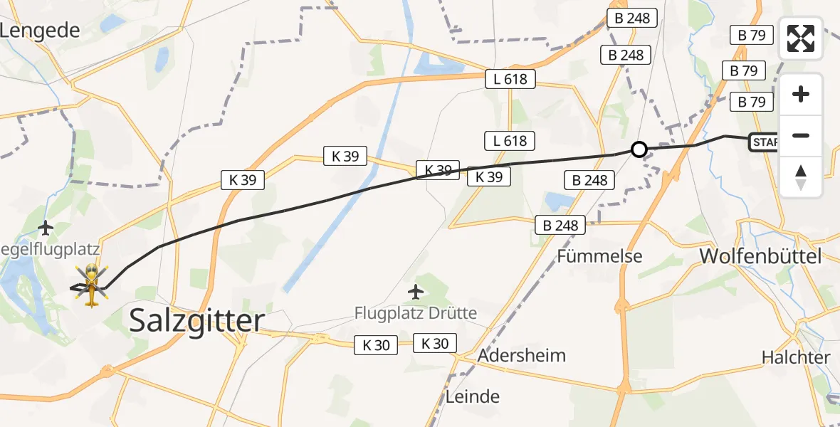 Flugroute Rettungshubschrauber Wolfenbüttel - Salzgitter, 30 April 2026, 10:40