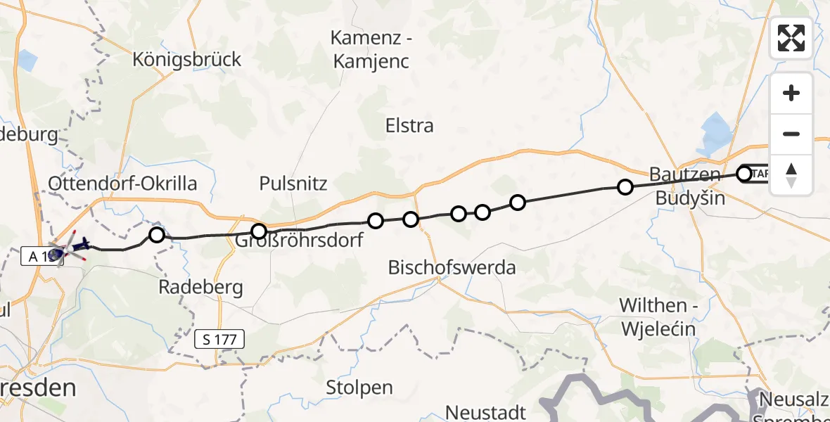Flugroute Polizeihubschrauber Kubschütz - Dresden, 30 April 2026, 10:50