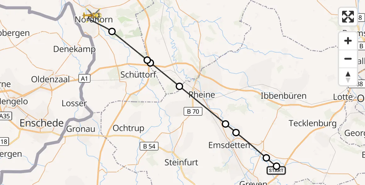 Flugroute Ambulanzhubschrauber Christoph  Westfalen-ADAC - Nordhorn, 30 April 2026, 10:53