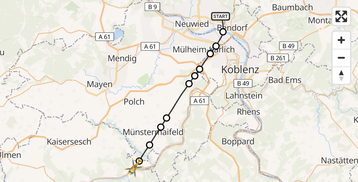 Flugroute Rettungshubschrauber Neuwied - Treis-Karden, 30 April 2026, 10:53