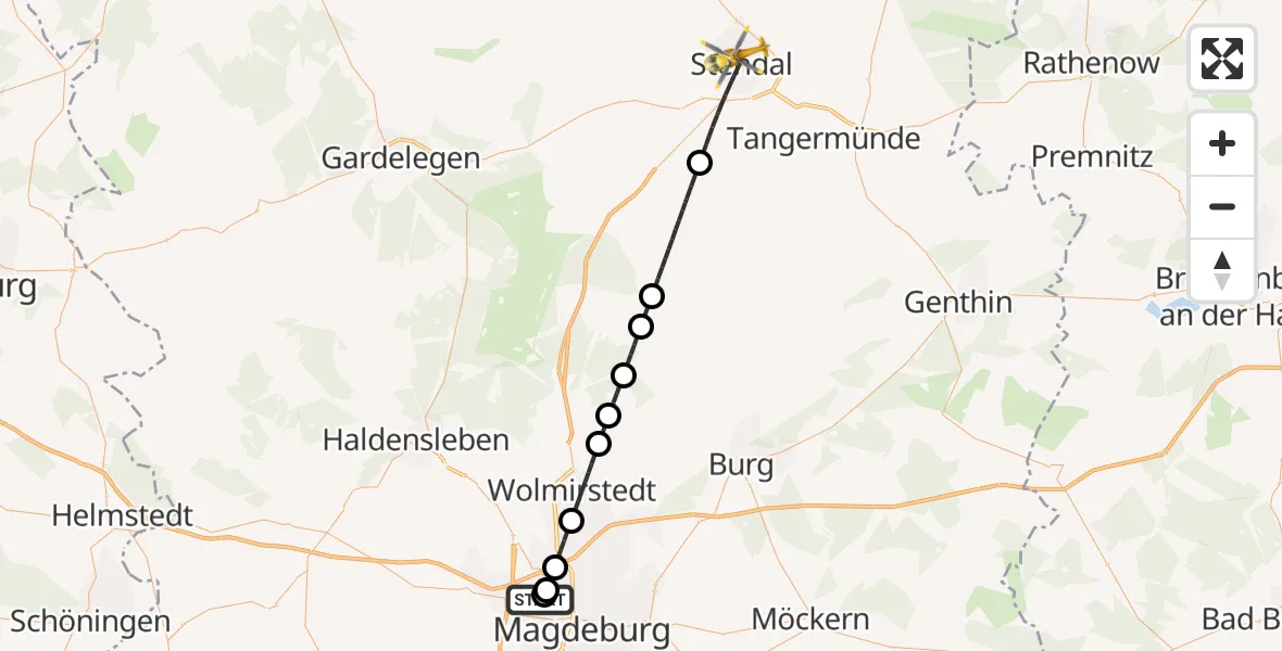 Flugroute Rettungshubschrauber Magdeburg Hospital - Stendal, 30 April 2026, 10:56