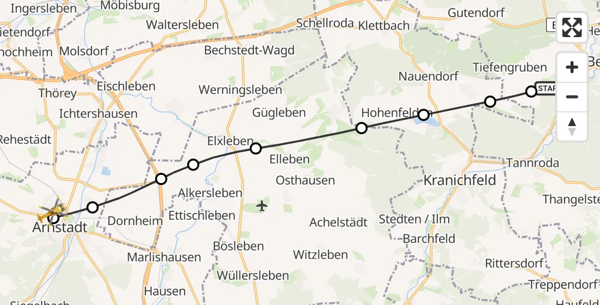 Flugroute Ambulanzhubschrauber DRF Rettungsstation Bad Berka Hubschrauberlandeplatz - Ilm District Hospital Arnstadt-Ilmenau, 30 April 2026, 10:58