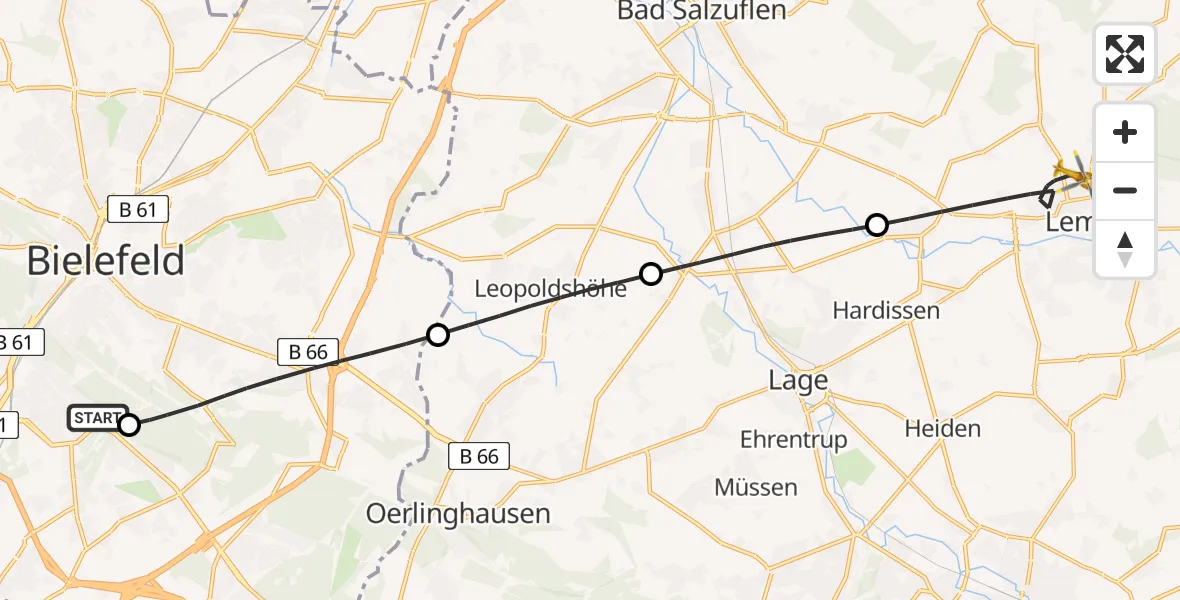 Flugroute Rettungshubschrauber Luftrettungszentrum Bielefeld - Lemgo, 30 April 2026, 11:03