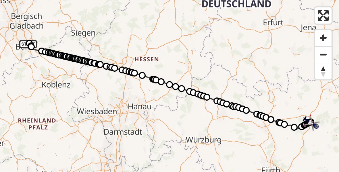Flugroute Polizeihubschrauber Bonn-Hangelar Flugplatz - Bayreuth, 30 April 2026, 11:05