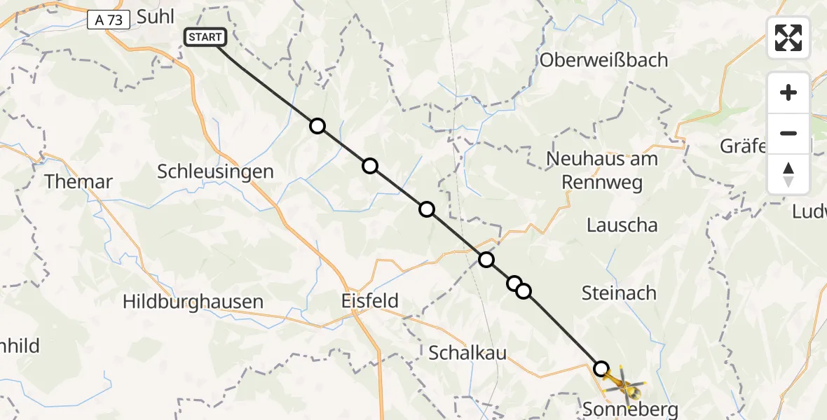 Flugroute Rettungshubschrauber Schleusingen - Sonneberg, 30 April 2026, 11:06