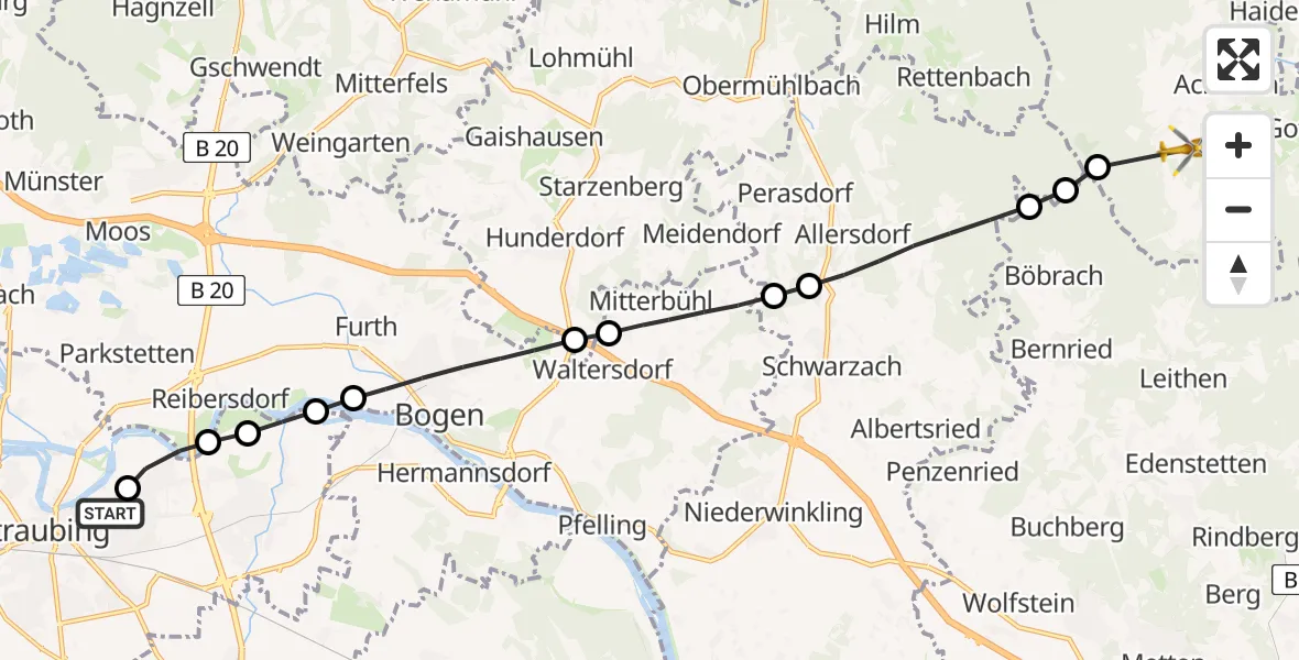 Flugroute Rettungshubschrauber Sankt Elisabeth Hospital Straubing - Achslach, 30 April 2026, 11:07