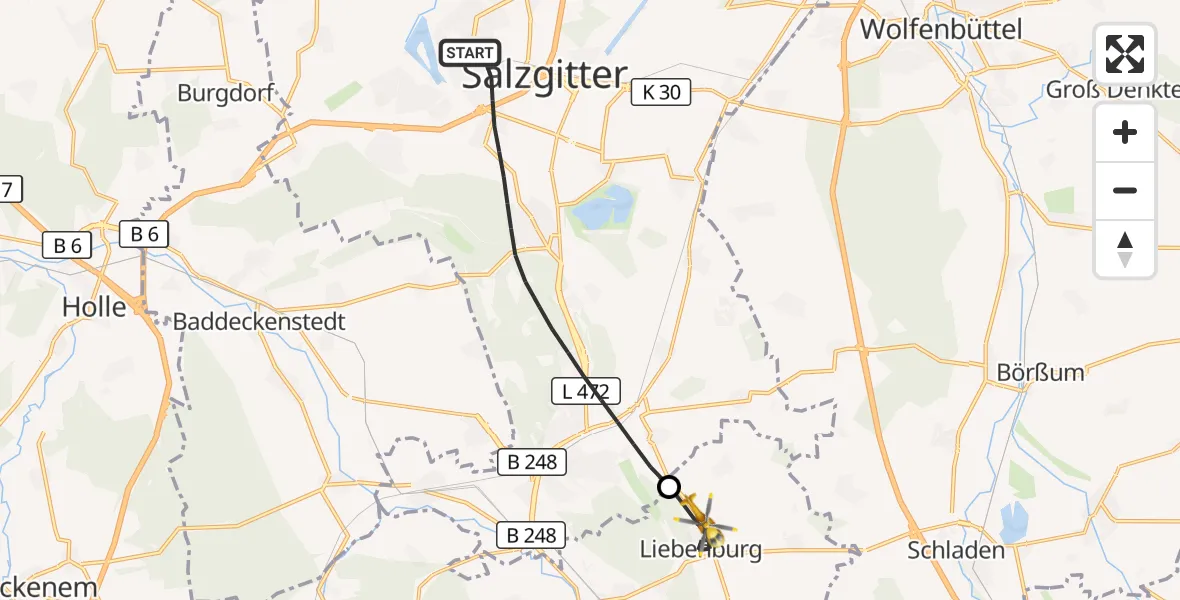 Flugroute Rettungshubschrauber Salzgitter - Liebenburg, 30 April 2026, 11:13
