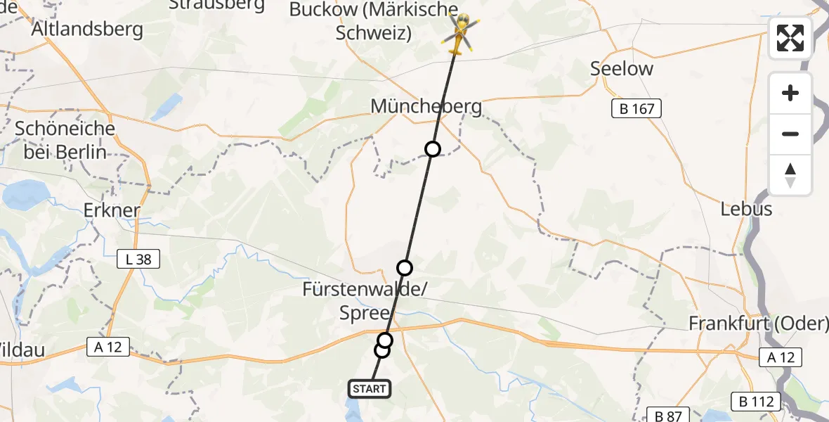 Flugroute Rettungshubschrauber Bad Saarow - Müncheberg, 30 April 2026, 11:13