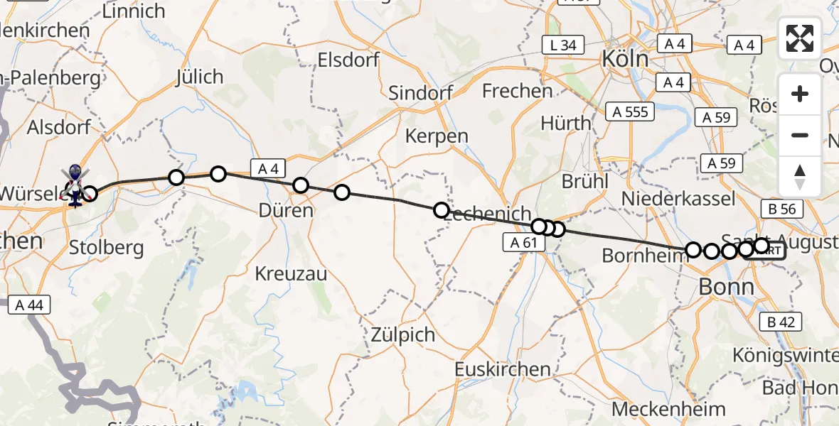 Flugroute Polizeihubschrauber Bonn-Hangelar Flugplatz - Aachen-Merzbrück Flughafen, 30 April 2026, 11:14