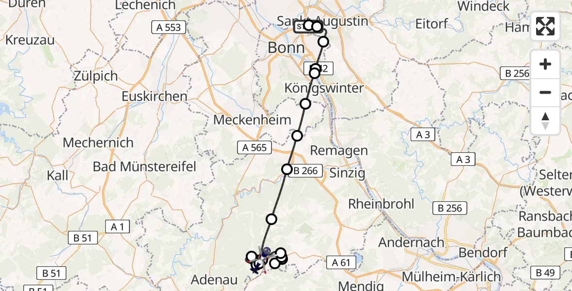 Flugroute Polizeihubschrauber Sankt Augustin - Heckenbach, 30 April 2026, 11:16