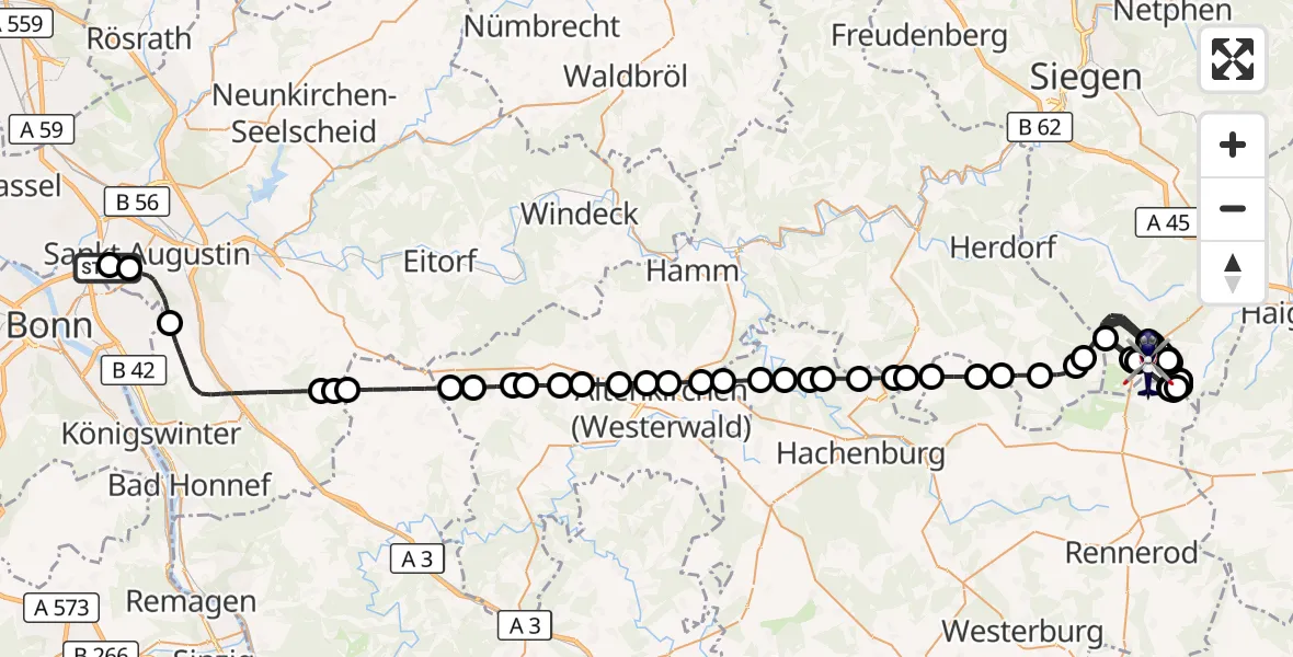 Flugroute Polizeihubschrauber Sankt Augustin - Siegerland Flughafen, 30 April 2026, 11:17