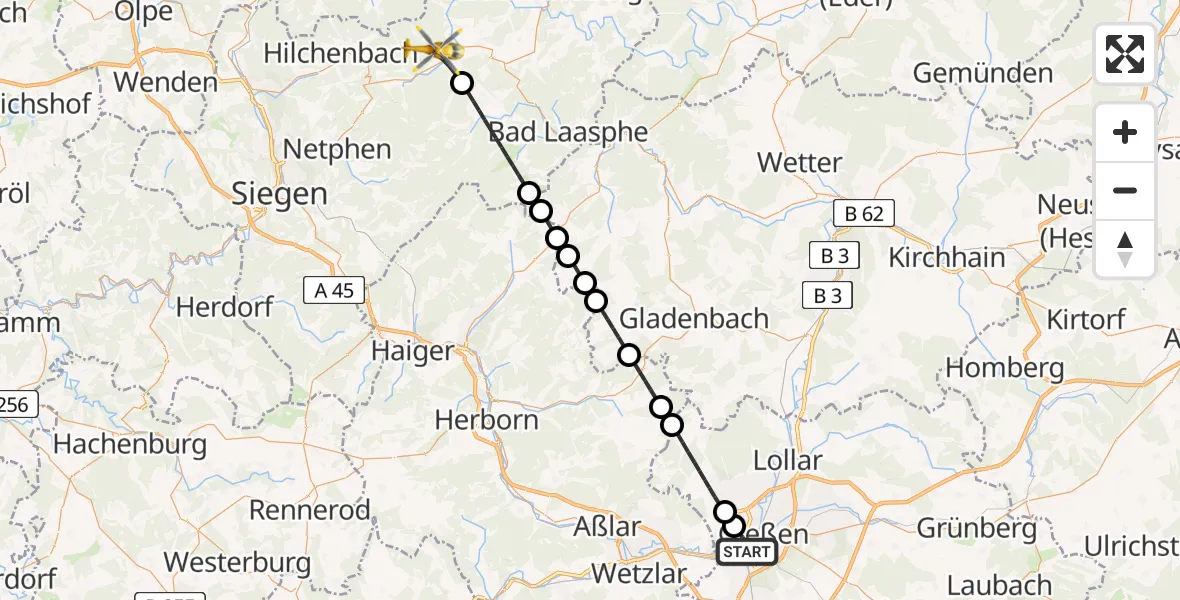 Flugroute Rettungshubschrauber Gießen - Erndtebrück, 30 April 2026, 11:21
