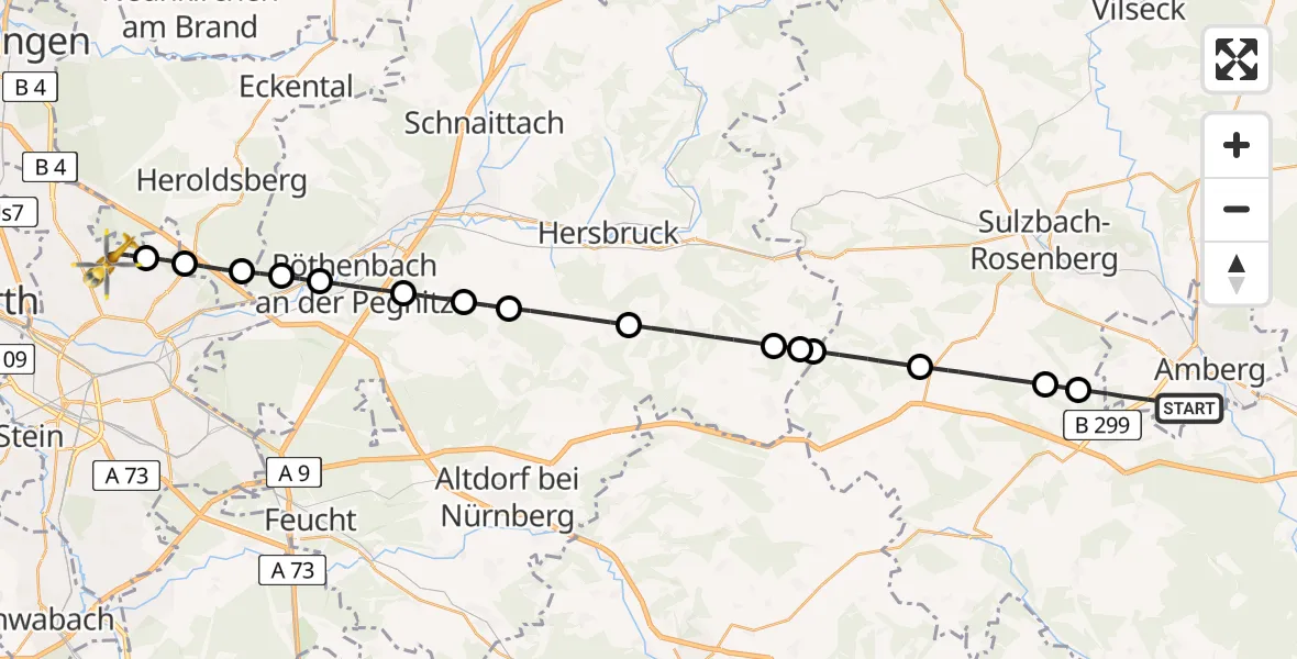 Flugroute Ambulanzhubschrauber Amberg - Flughafen Nuremberg, 30 April 2026, 11:21