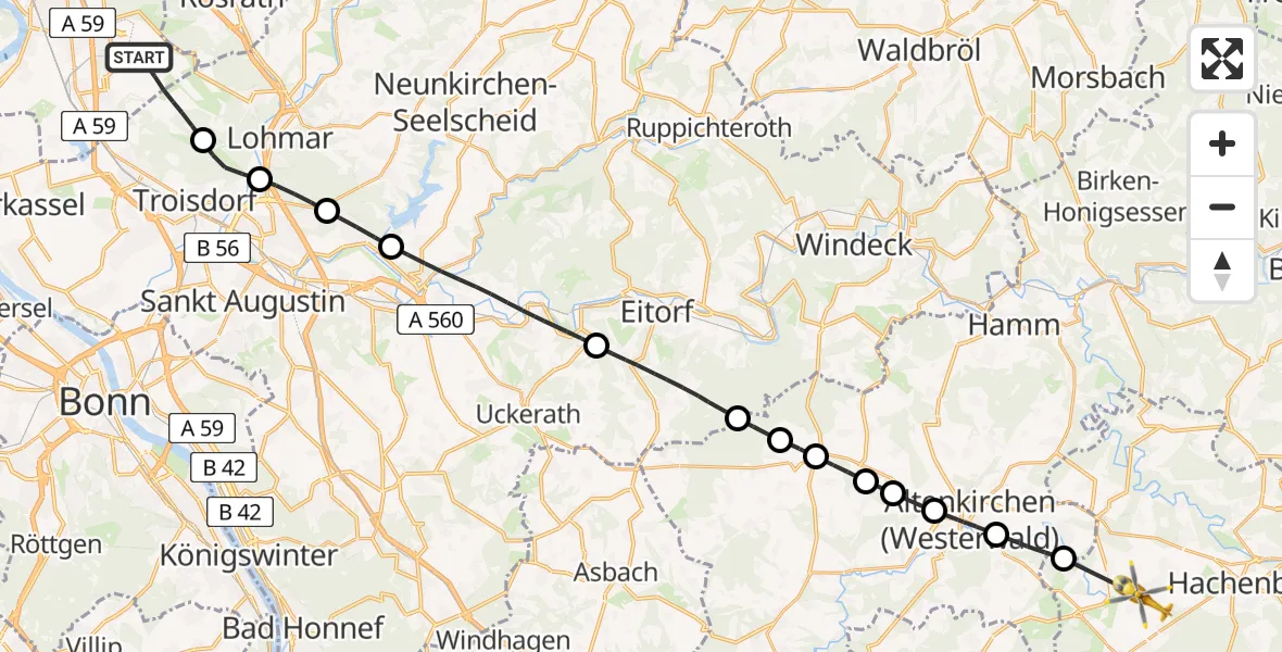 Flugroute Rettungshubschrauber Köln Bonn Flughafen - Hattert, 30 April 2026, 11:26