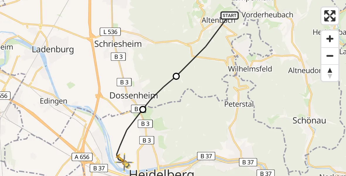 Flugroute Rettungshubschrauber Schriesheim - Heidelberg, 30 April 2026, 11:26