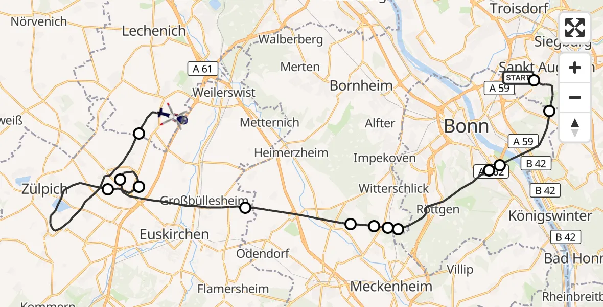 Flugroute Polizeihubschrauber Bonn-Hangelar Flugplatz - Erftstadt, 30 April 2026, 11:29