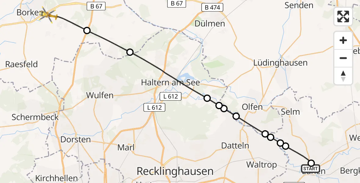 Flugroute Rettungshubschrauber Sankt Marien Hospital - Heiden, 30 April 2026, 11:32