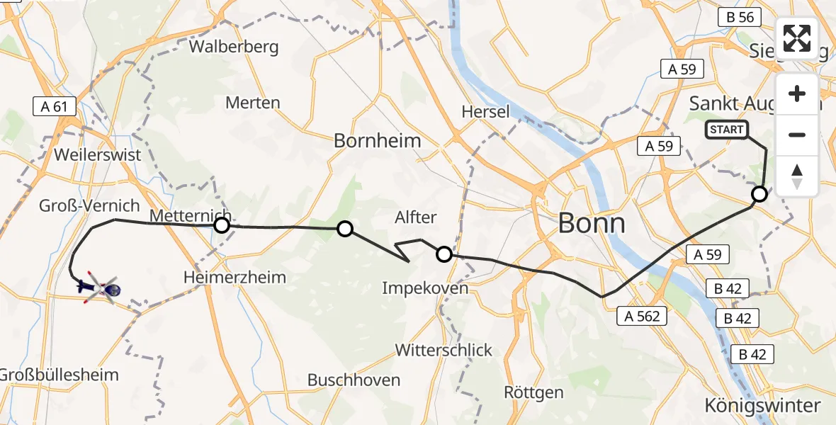 Flugroute Polizeihubschrauber Sankt Augustin - Weilerswist, 30 April 2026, 11:33