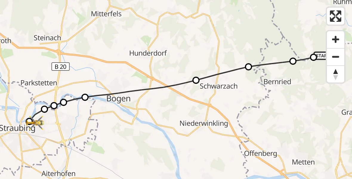 Flugroute Rettungshubschrauber Gotteszell - Sankt Elisabeth Hospital Straubing, 30 April 2026, 11:35