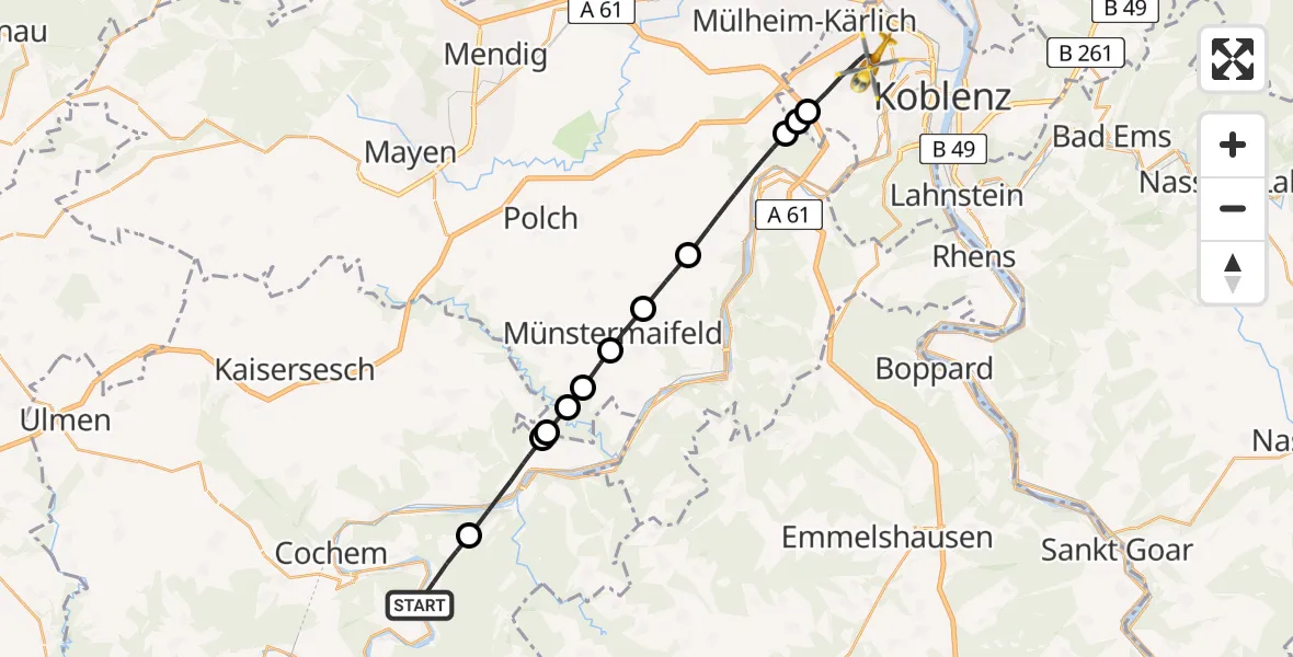 Flugroute Rettungshubschrauber Bruttig-Fankel - Koblenz, 30 April 2026, 11:37
