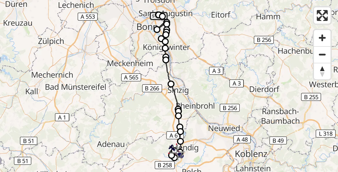 Flugroute Polizeihubschrauber Bonn-Hangelar Flugplatz - Mendig, 30 April 2026, 11:39