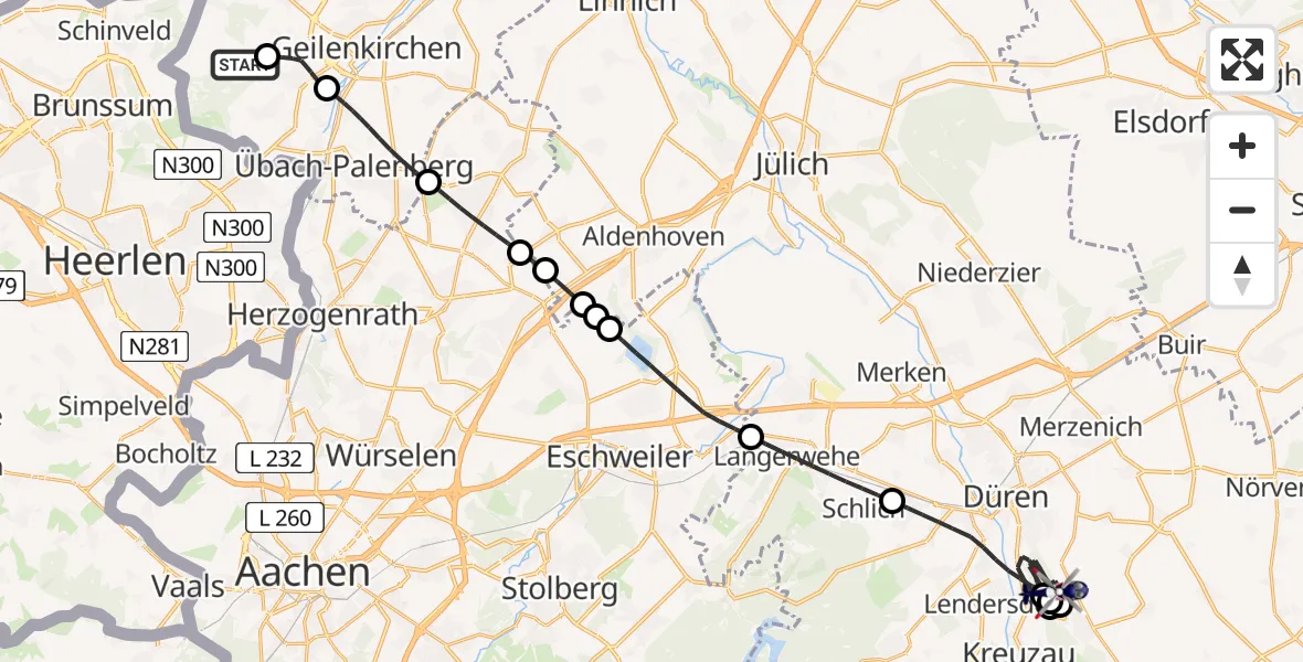 Flugroute Polizeihubschrauber Militärflugplatz Geilenkirchen - Düren, 30 April 2026, 11:44