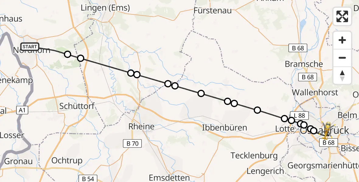 Flugroute Ambulanzhubschrauber Nordhorn - Osnabrück, 30 April 2026, 11:45