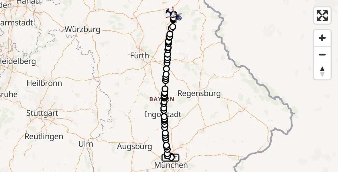 Flugroute Polizeihubschrauber Oberschleissheim Hubschrauberlandeplatz - Bayreuth, 30 April 2026, 11:46
