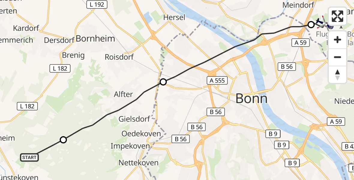 Flugroute Polizeihubschrauber Swisttal - Sankt Augustin, 30 April 2026, 11:50