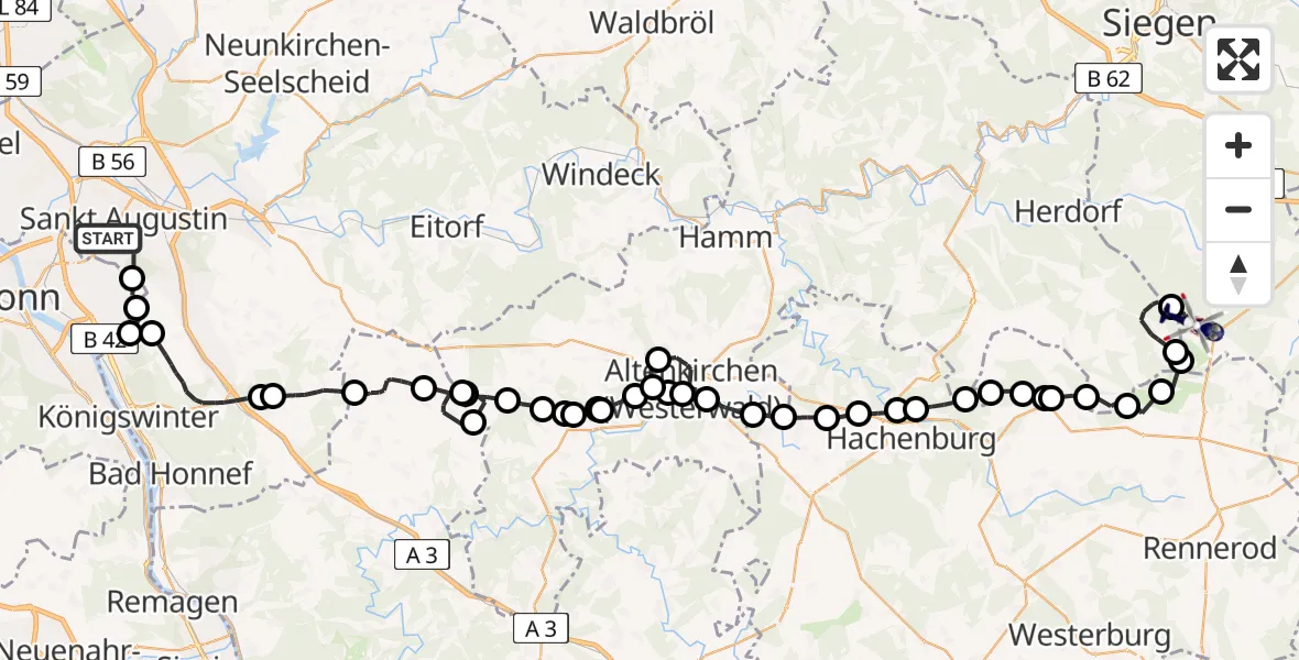 Flugroute Polizeihubschrauber Sankt Augustin - Burbach, 30 April 2026, 11:51