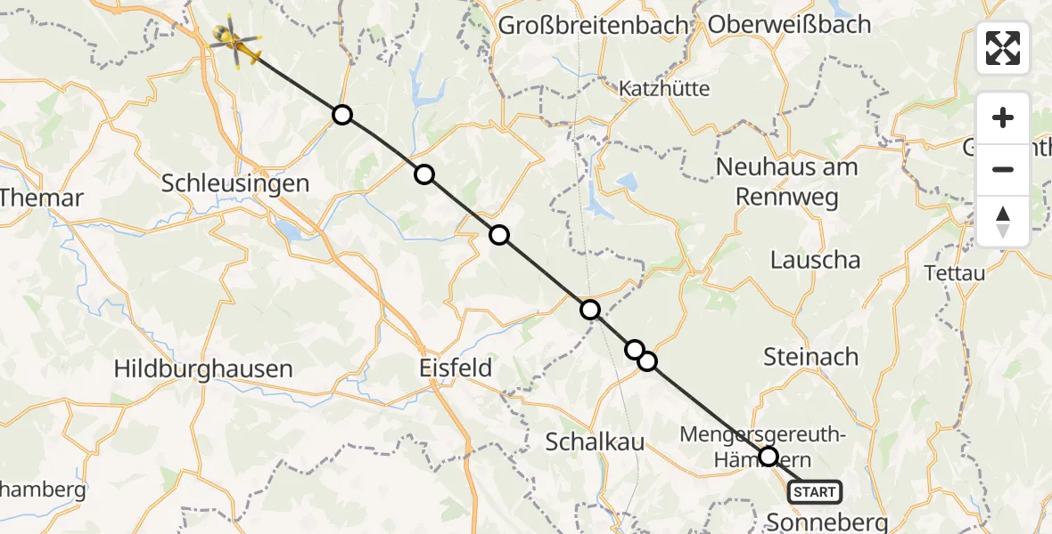 Flugroute Rettungshubschrauber Sonneberg - Schleusingen, 30 April 2026, 11:52