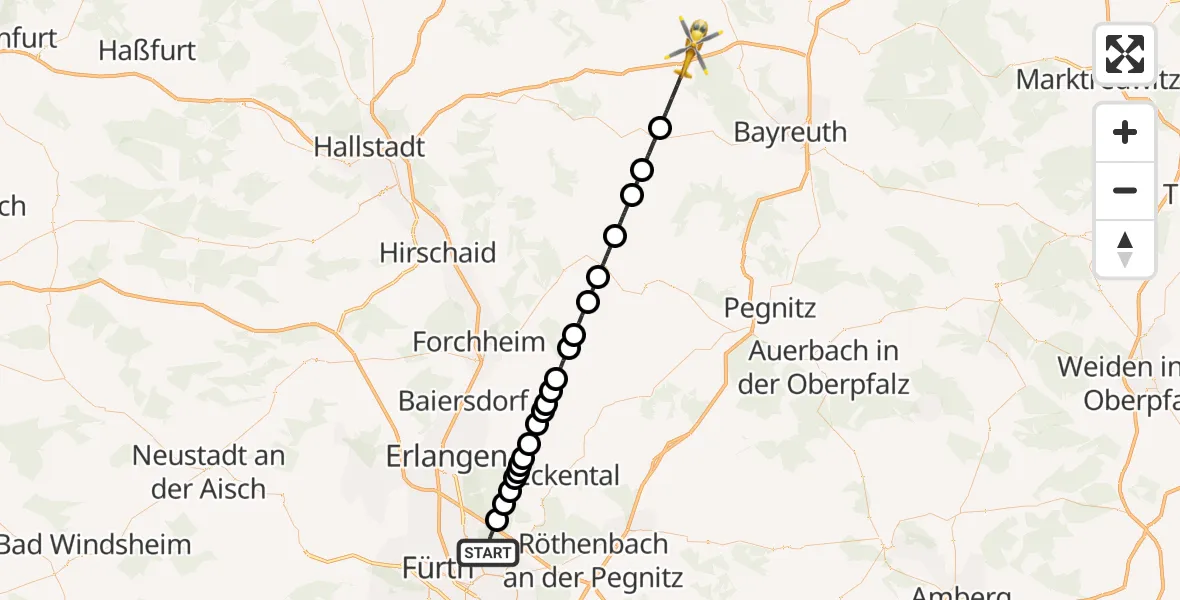 Flugroute Ambulanzhubschrauber Flughafen Nuremberg - Thurnau, 30 April 2026, 11:54