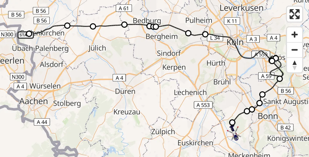 Flugroute Polizeihubschrauber Militärflugplatz Geilenkirchen - Swisttal, 30 April 2026, 11:57
