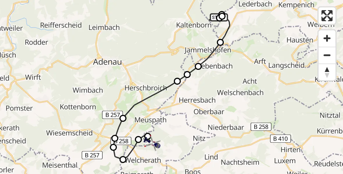 Flugroute Polizeihubschrauber Heckenbach - Kirsbach, 30 April 2026, 11:58