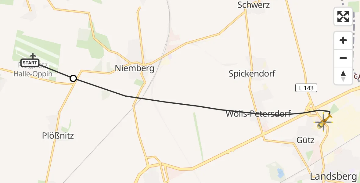 Flugroute Ambulanzhubschrauber Halle-Oppin Flugplatz - Landsberg, 30 April 2026, 11:59