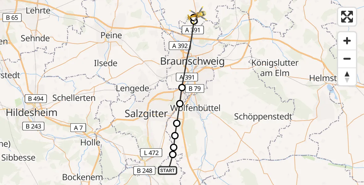 Flugroute Rettungshubschrauber Liebenburg - Vordorf, 30 April 2026, 12:02
