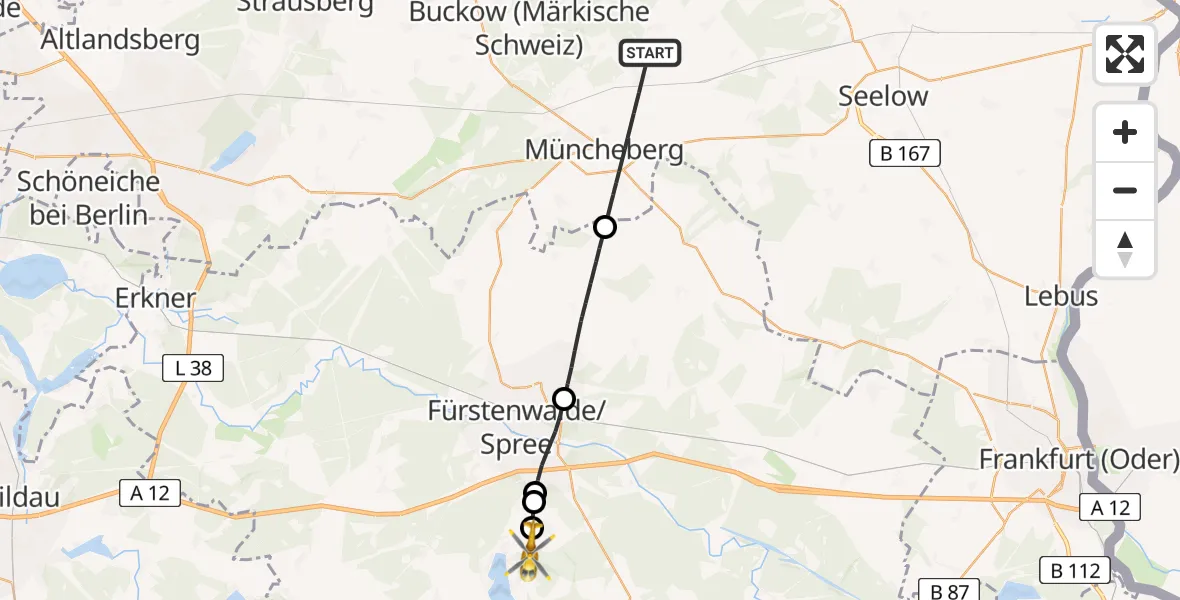 Flugroute Rettungshubschrauber Müncheberg - Bad Saarow, 30 April 2026, 12:03