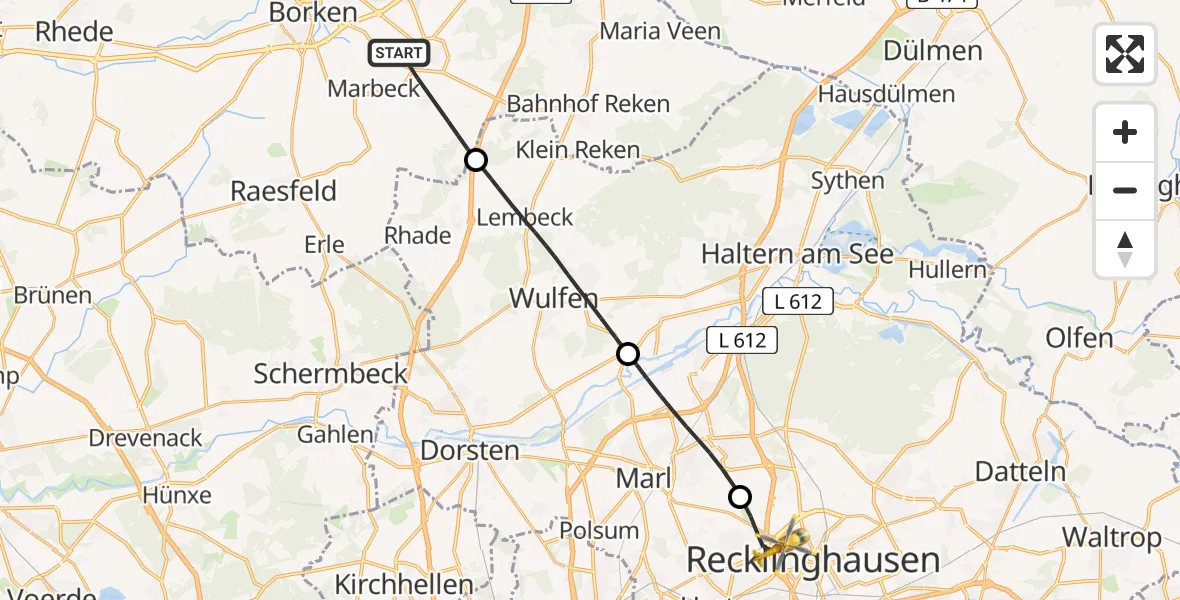 Flugroute Rettungshubschrauber Heiden - Recklinghausen, 30 April 2026, 12:09