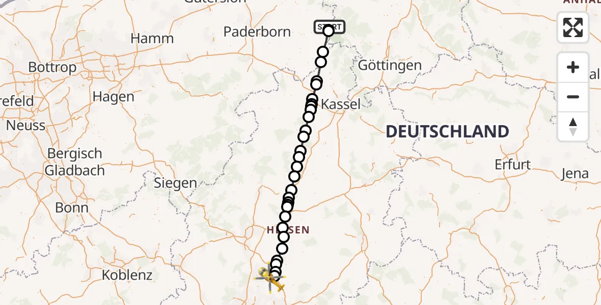 Flugroute Ambulanzhubschrauber Boffzen - Florstadt, 30 April 2026, 12:11