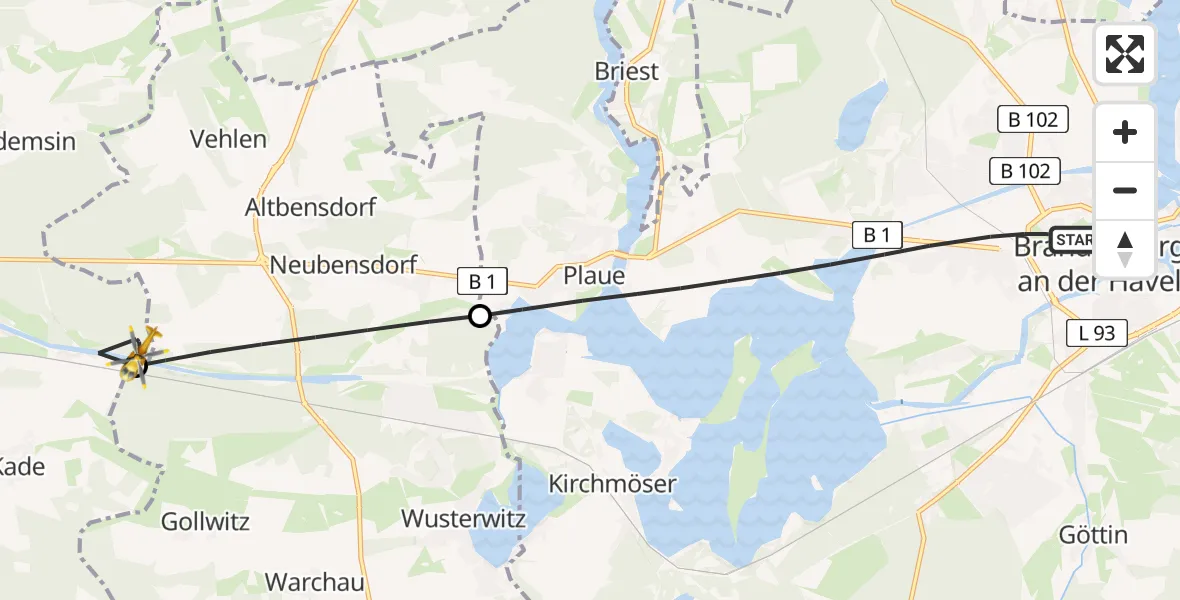 Flugroute Rettungshubschrauber Brandenburg an der Havel - Jerichow, 30 April 2026, 12:11