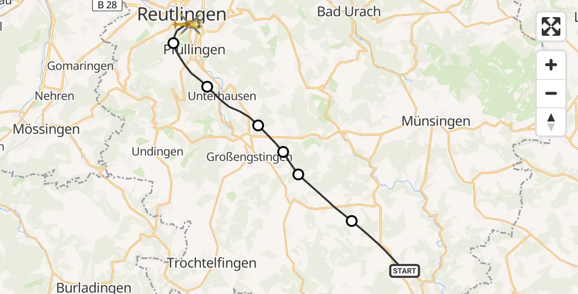 Flugroute Rettungshubschrauber Hayingen - Reutlingen, 30 April 2026, 12:11