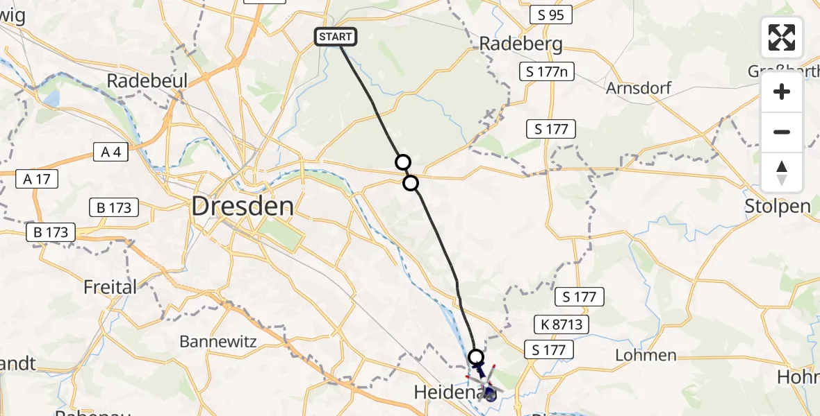 Flugroute Polizeihubschrauber Dresden - Pirna, 30 April 2026, 12:14