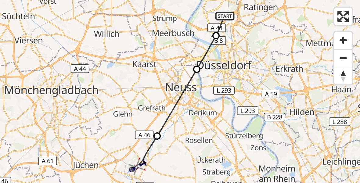 Flugroute Polizeihubschrauber Düsseldorf Flughafen - Grevenbroich, 30 April 2026, 12:17