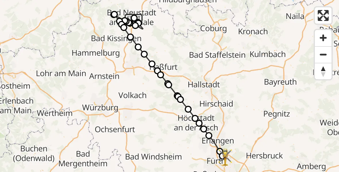 Flugroute Rettungshubschrauber Bad Neustadt an der Saale Hospital - Flughafen Nuremberg, 30 April 2026, 12:28