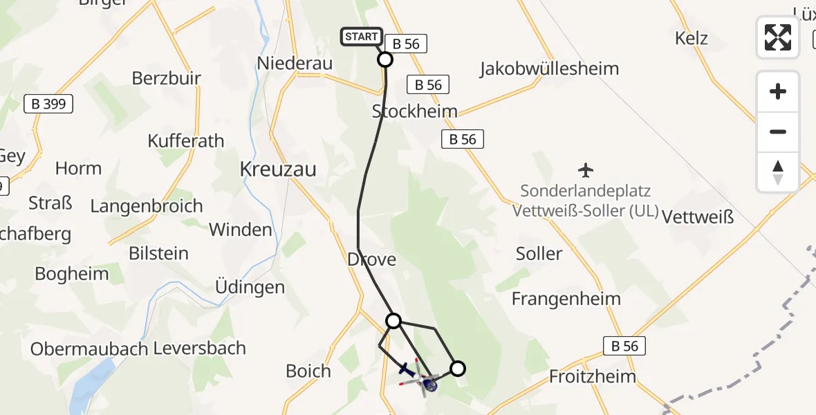 Flugroute Polizeihubschrauber Düren - Kreuzau, 30 April 2026, 12:30