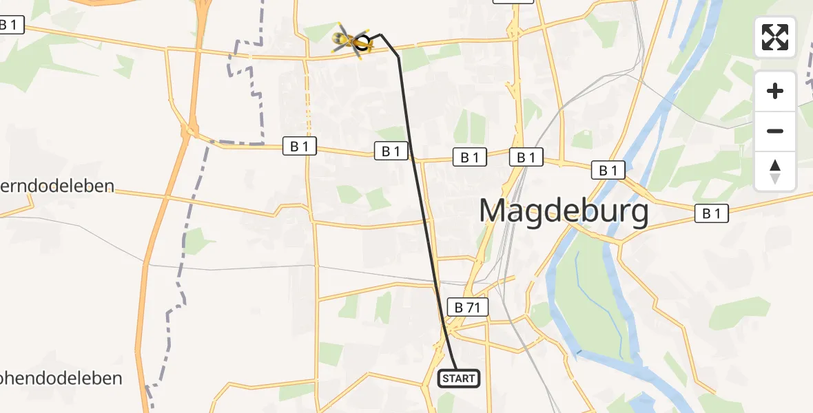 Flugroute Rettungshubschrauber Magdeburg - Magdeburg Hospital, 30 April 2026, 12:34