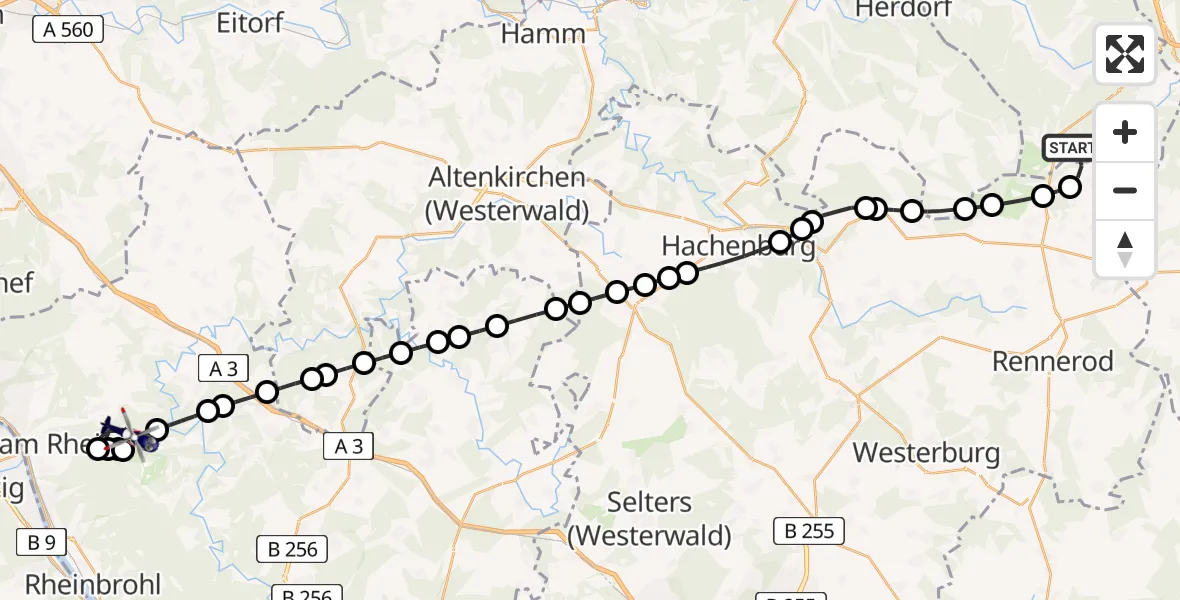 Flugroute Polizeihubschrauber Siegerland Flughafen - Dattenberg, 30 April 2026, 12:36