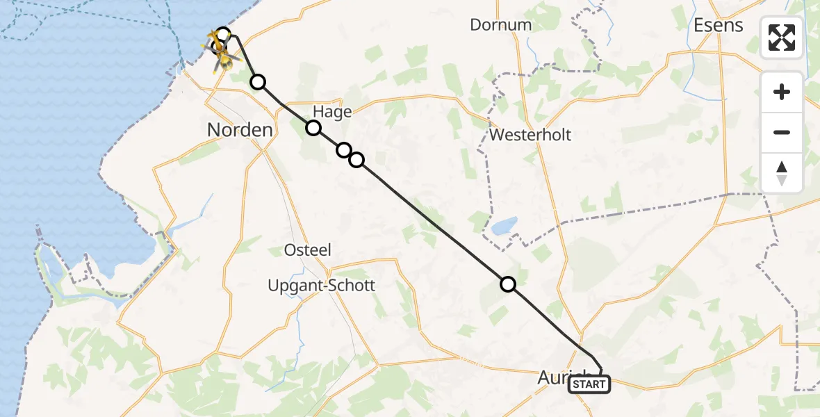 Flugroute Ambulanzhubschrauber Aurich - Norden-Norddeich Flughafen, 30 April 2026, 12:38